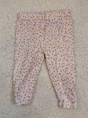 Baby Girl Pink & Gold Metallic Polka Dot Cotton Leggings 6M